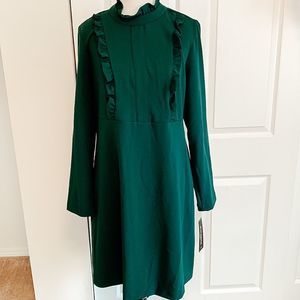 Sharagano Green Ruffle Mock Neck L/S Dress Sz 12P